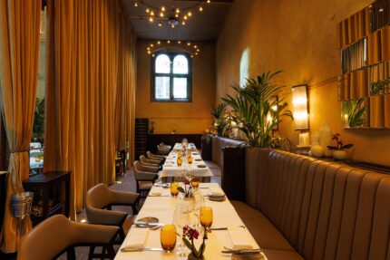 The breathtaking Grade II-listed chapel interior and vaulted ceilings of Galvin La Chapelle.