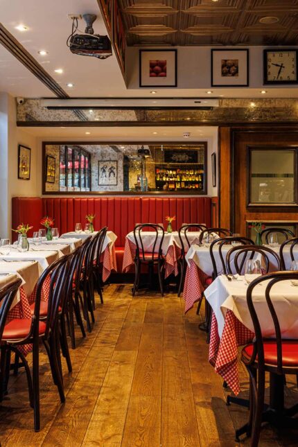 Sophisticated group event table setting for corporate hospitality at Galvin Bistrot & Bar.