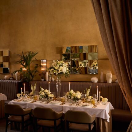 Wedding Reception table settings prepared for fine dining service at Galvin La Chapelle.